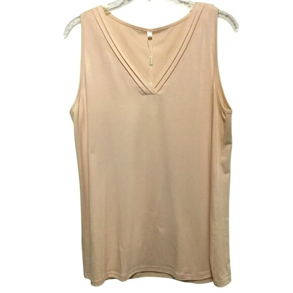 Aokosor V-Neck Top NWT Pleated Sleeveless Women's Sz L Apricot Flowy Lightweight - Picture 1 of 10